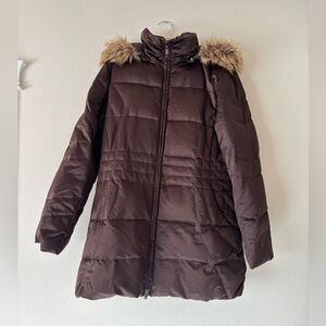 Vintage St. John's Bay Dark Brown Puffer Coat with Faux Fur Size Medium